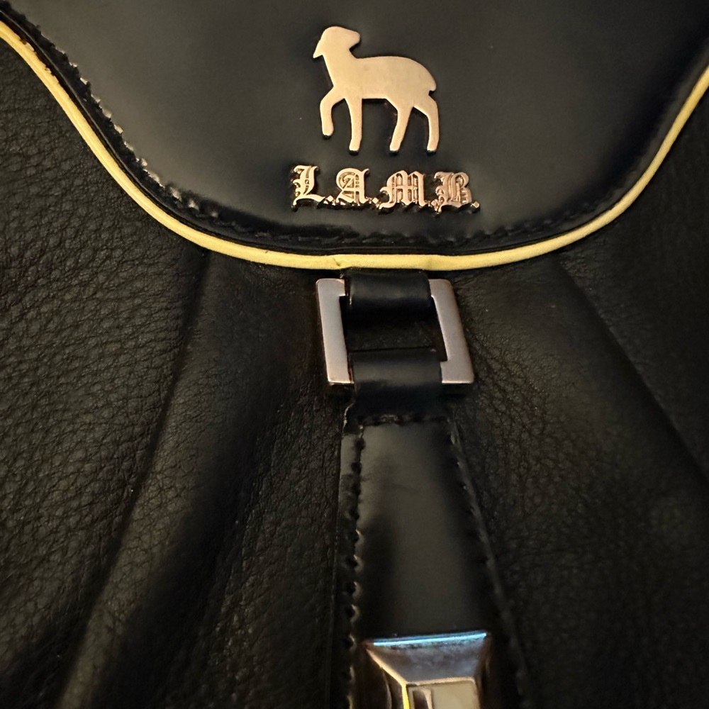 L.A.M.B. Leather Zippered Clutch Handbag  Black with Gold Accents
